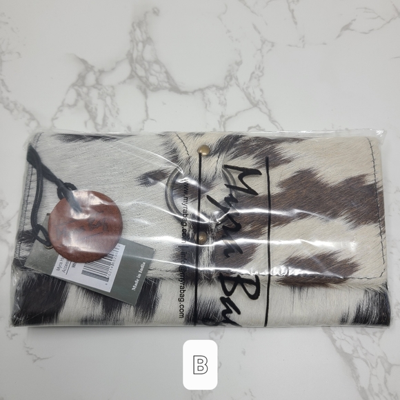 New Myra Bag Black & White Cowhide Leather Wallet - Picture 5 of 7